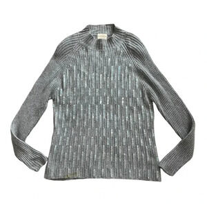 Jaclyn Smith Gray Knit Sequin Sweater with Shoulder Pads L